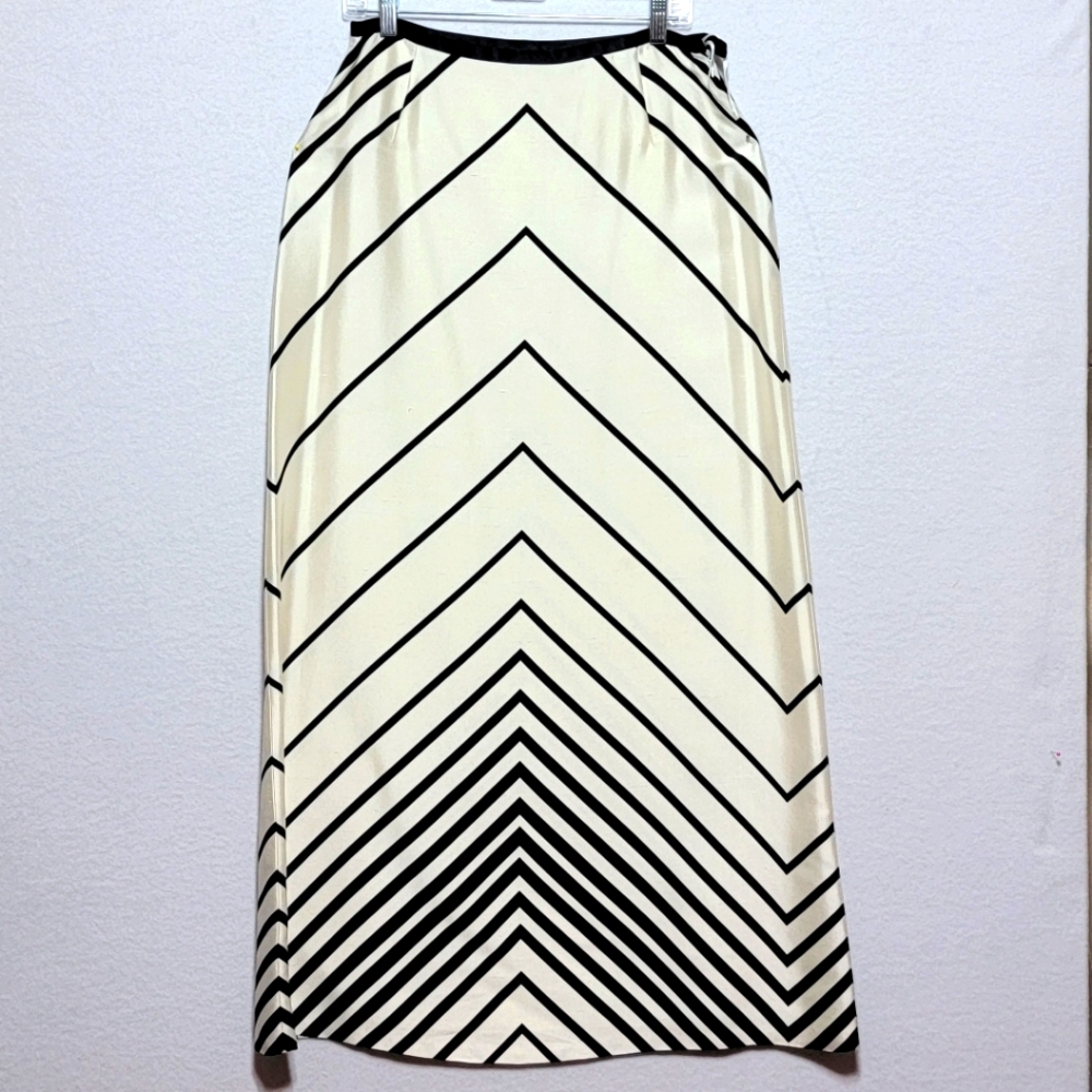 Kay Unger White Black Chevron Silk Aline Maxi Skirt Formal Full Length #661
